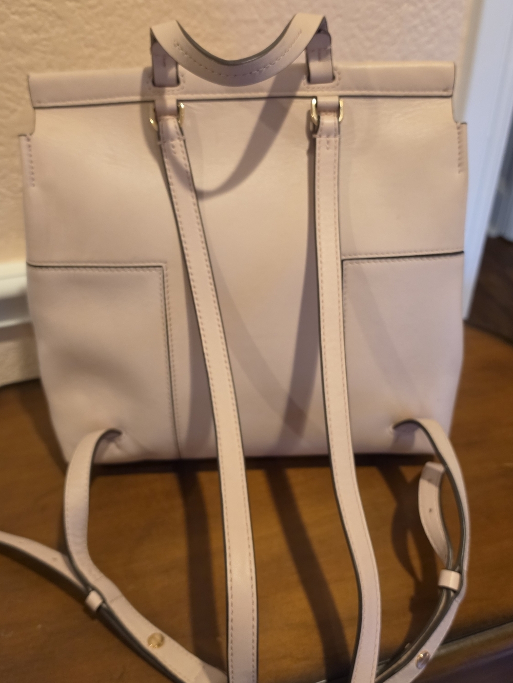 Tory Burch Leather T BLOCK in Light Pink, Backpack Style Carry Straps